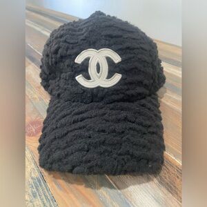 Black Textured Wool Cap with Chanel logo